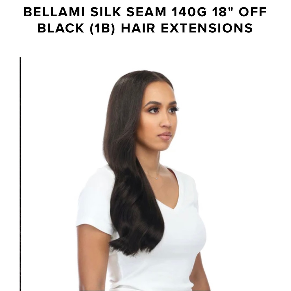 Bellami Silk Seam Extensions 18” Off Black (1B) + Hanger + Carrier Bag